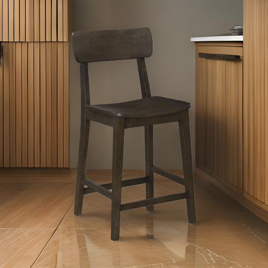 24 Inch Counter Stool Chair, Rubberwood Curved Back and Seat, Dark Gray By Casagear Home