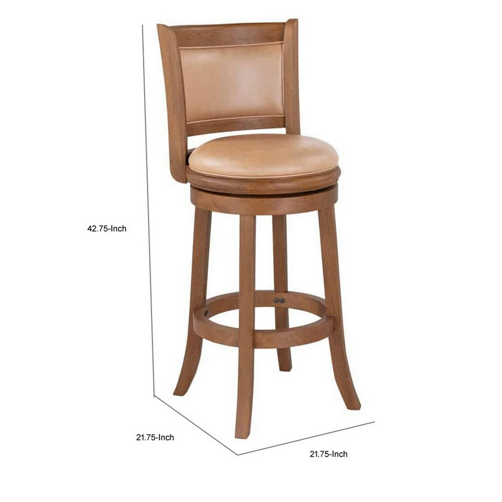 Haley 30 Inch Swivel Barstool Chair, Chestnut Brown Wood, Faux Leather By Casagear Home