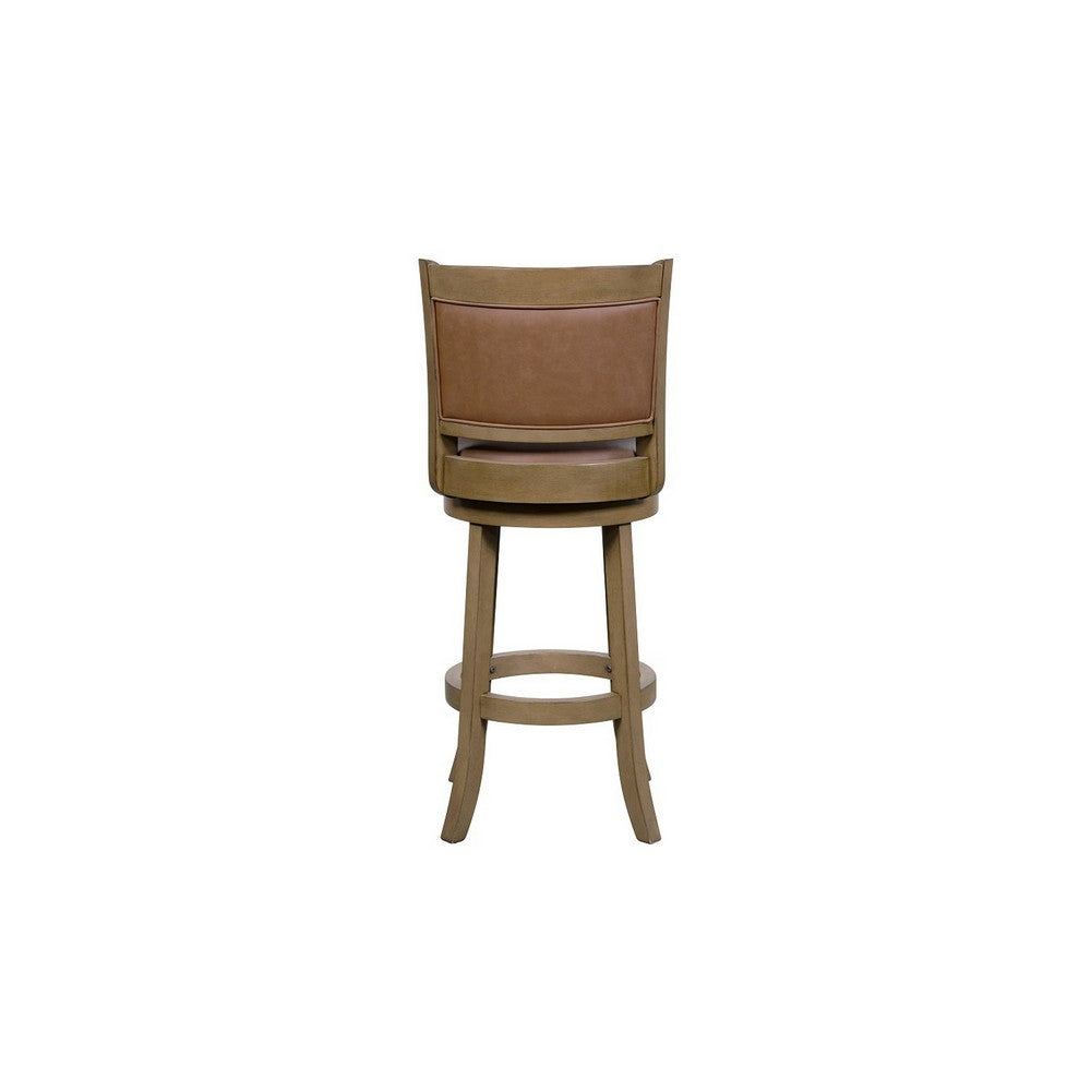 Haley 26 Inch Swivel Counter Height Chair Chestnut Brown Wood, Faux Leather By Casagear Home