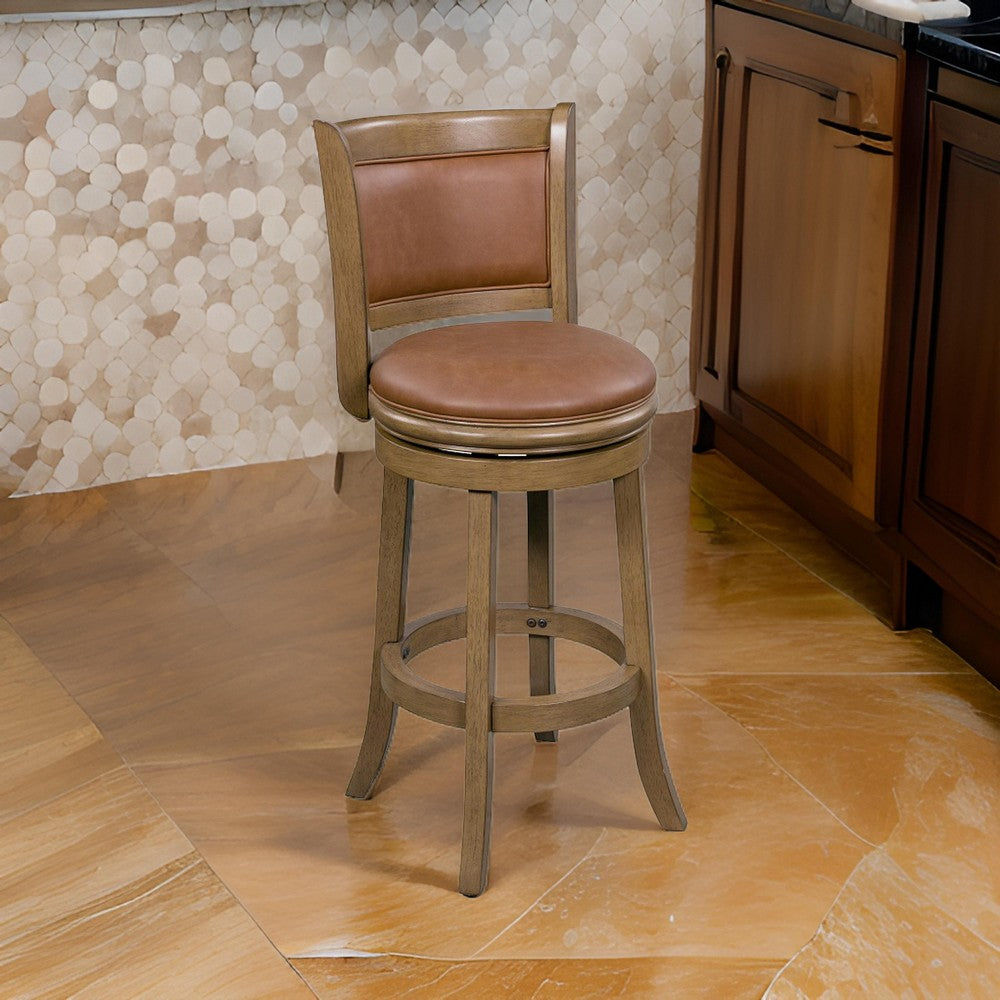 Haley 26 Inch Swivel Counter Height Chair Chestnut Brown Wood, Faux Leather By Casagear Home