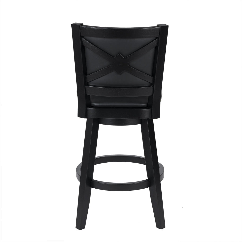 Kera Swivel Barstool Chair Black Wood Faux Leather Nailhead Trim By Casagear Home BM316532