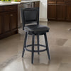 Kera Swivel Barstool Chair, Black Wood, Faux Leather, Nailhead Trim By Casagear Home