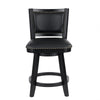 Kera Swivel Counter Height Stool Chair, Black Wood, Nailhead Faux Leather By Casagear Home