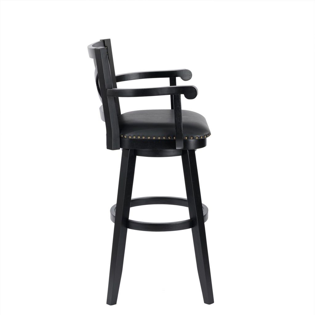 Kera 36 Inch Extra Tall Swivel Barstool Chair Black Faux Leather Nailhead By Casagear Home BM316534