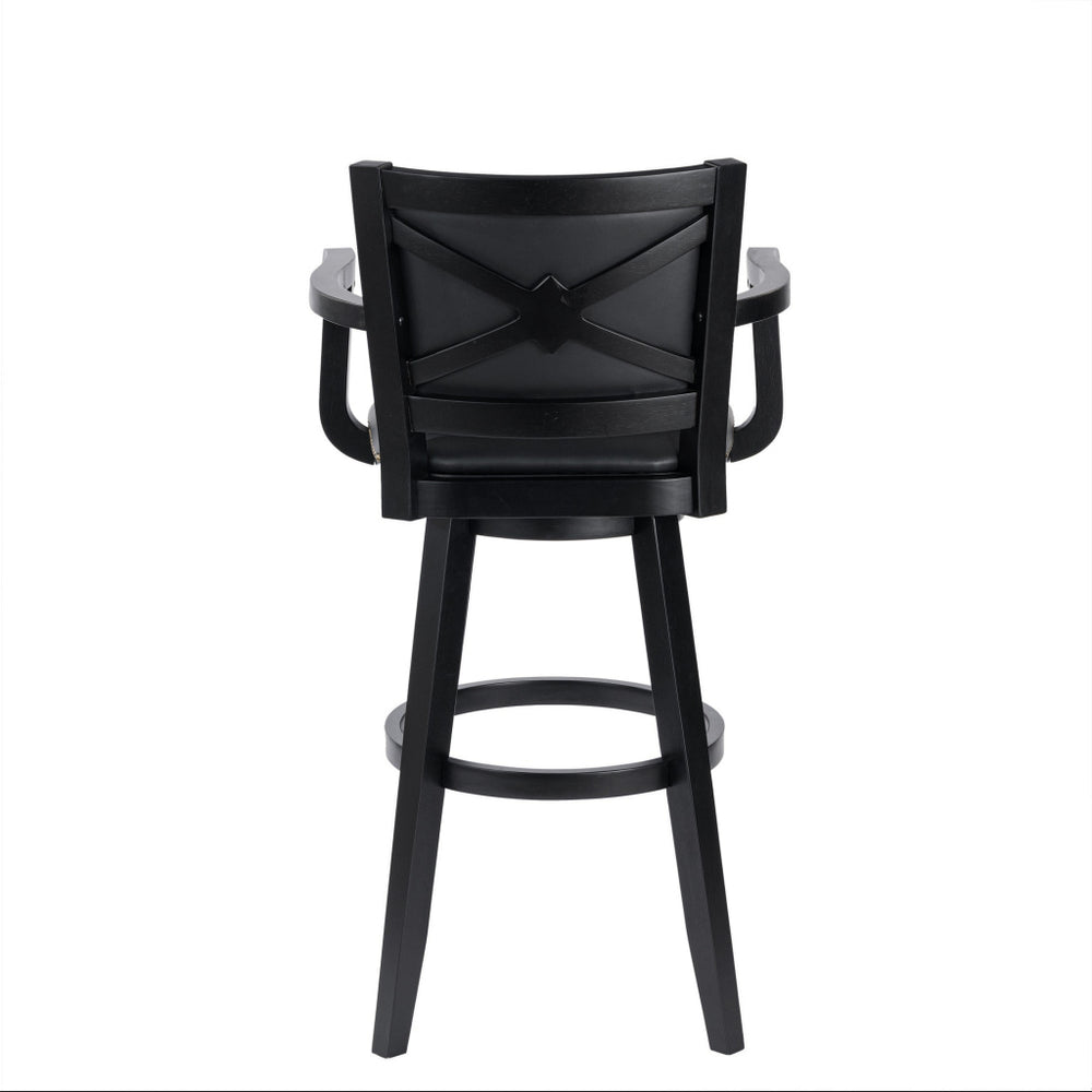 Kera 36 Inch Extra Tall Swivel Barstool Chair Black Faux Leather Nailhead By Casagear Home BM316534