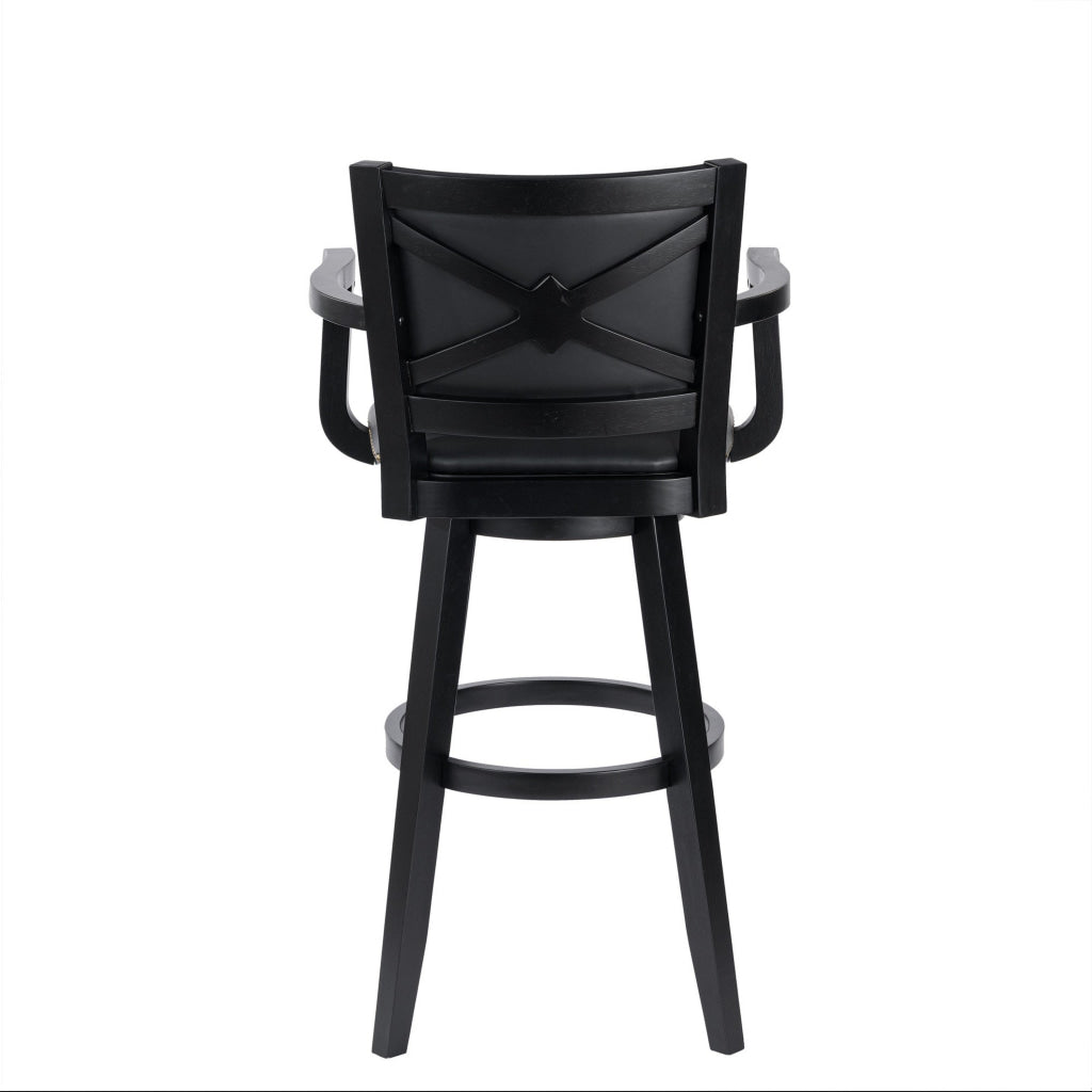 Kera 36 Inch Extra Tall Swivel Barstool Chair Black Faux Leather Nailhead By Casagear Home BM316534