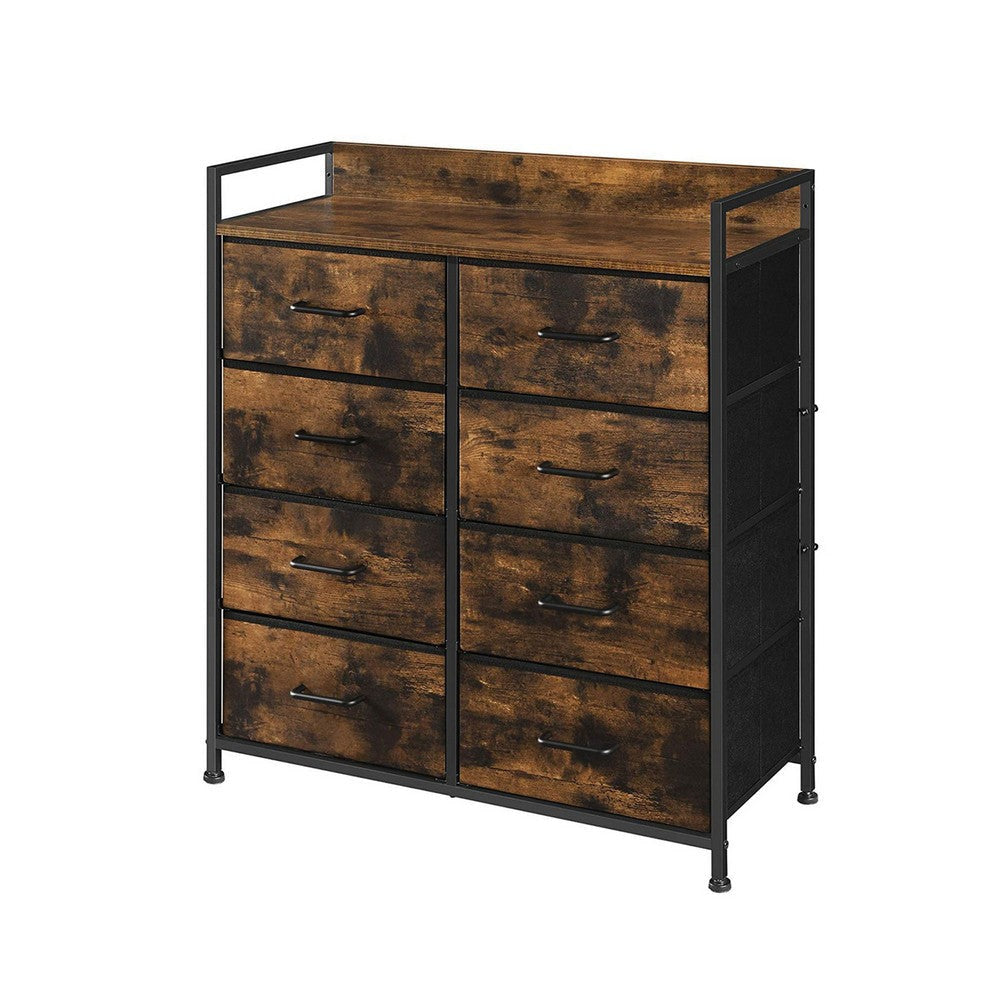 36 Inch Tall Dresser Chest 8 Drawers Black Handles Rustic Brown Finish By Casagear Home BM316536