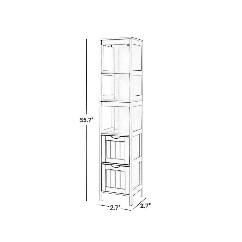 56 Inch Floor Cabinet Bookcase with Shelves, 2 Drawers, Modern White Finish By Casagear Home