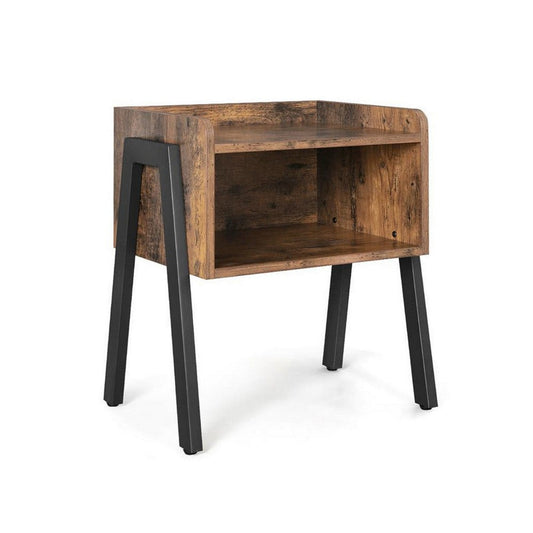 20 Inch Side End Table Nightstand, Stackable, Tray Top, Rustic Brown, Black By Casagear Home