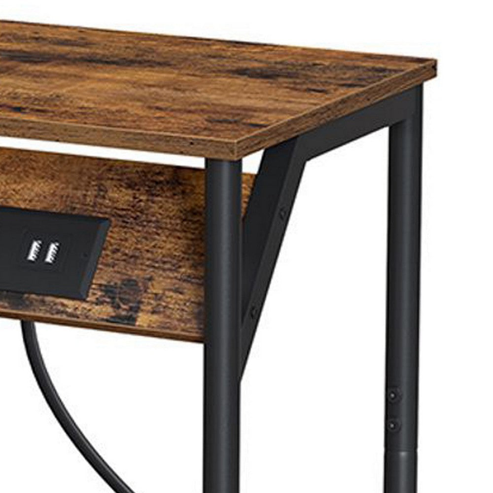 19 Inch Side End Table Nightstand Set of 2 Charging USB Port Rustic Brown By Casagear Home BM316541