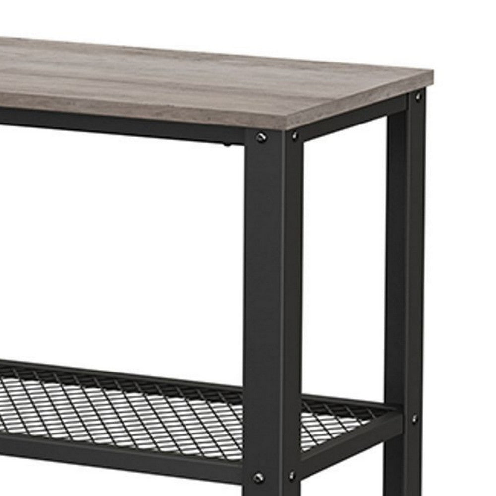 40 Inch Console Sofa Table 2 Lattice Shelves Black Metal Frame Gray By Casagear Home BM316548