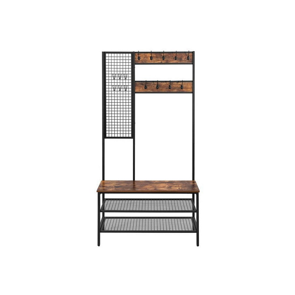 73 Inch Clothing Rack Horse 9 Coat Hooks 3 Shelves Grid Wall Brown Black By Casagear Home BM316550