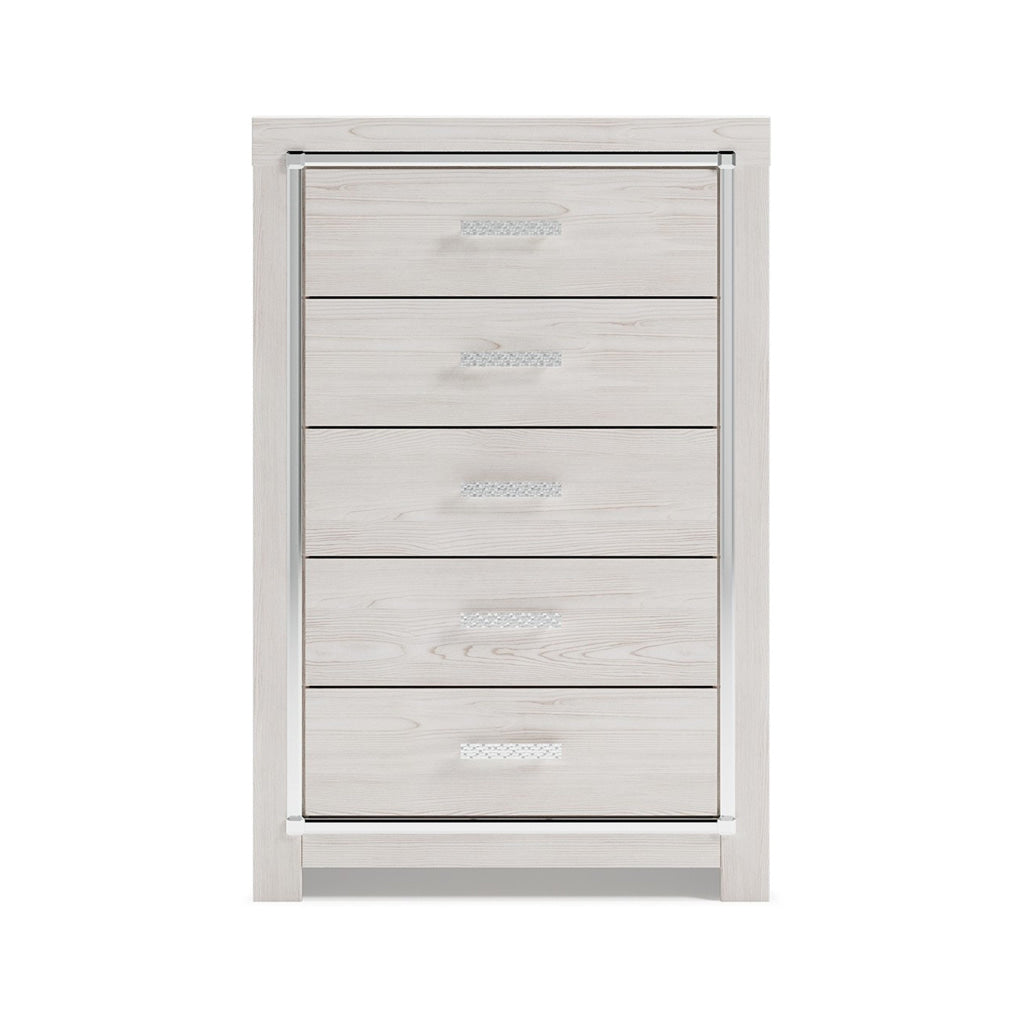 51 Inch Tall Dresser Chest 5 Drawers Wood with Pearlized Finish White By Casagear Home BM316571