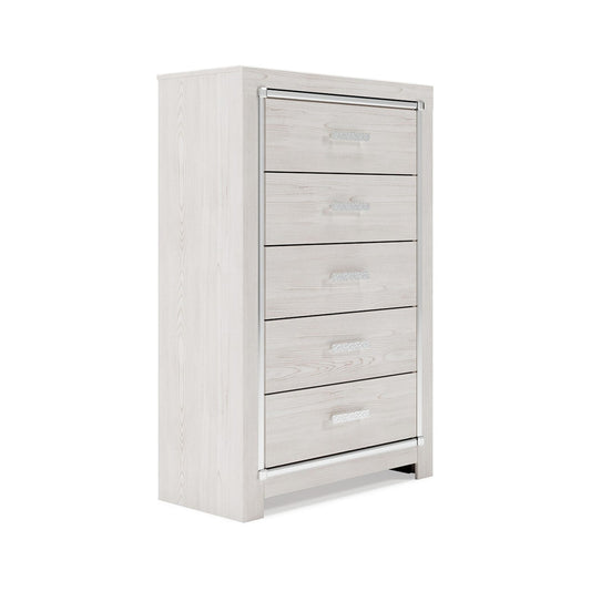 51 Inch Tall Dresser Chest 5 Drawers Wood with Pearlized Finish White By Casagear Home BM316571