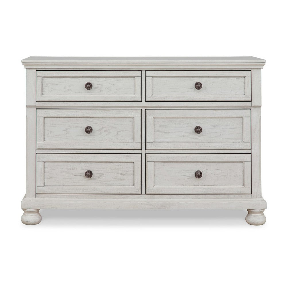 Lea 54 Inch Wide Dresser Chest 6 Gliding Drawers Wooden Bun Feet White By Casagear Home BM316577