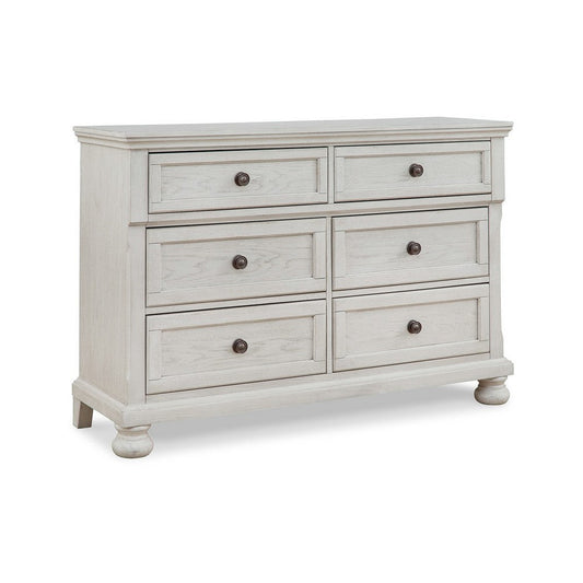 Lea 54 Inch Wide Dresser Chest, 6 Gliding Drawers, Wooden Bun Feet, White By Casagear Home