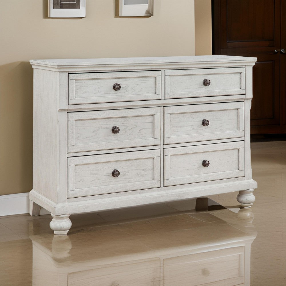 Ashley Lea 54" Wide Dresser Chest, 6 Drawers, Bun Feet, White