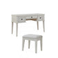 Lea Vanity Desk and Stool Set, 3 Gliding Drawers, Crisp White Wood  By Casagear Home