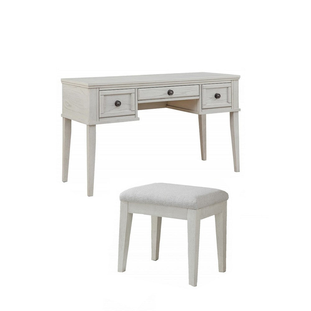 Ashley Lea Vanity Desk and Stool Set, 3 Drawers, Crisp White Wood