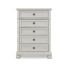 Lea 48 Inch Tall Dresser Chest 5 Gliding Drawers Wooden Bun Feet White By Casagear Home BM316579