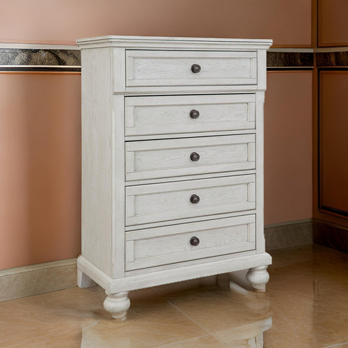 Ashley Lea 48" Tall Dresser Chest, 5 Drawers, Bun Feet, White