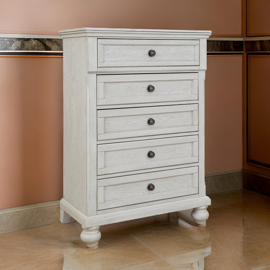 Ashley Lea 48" Tall Dresser Chest, 5 Drawers, Bun Feet, White