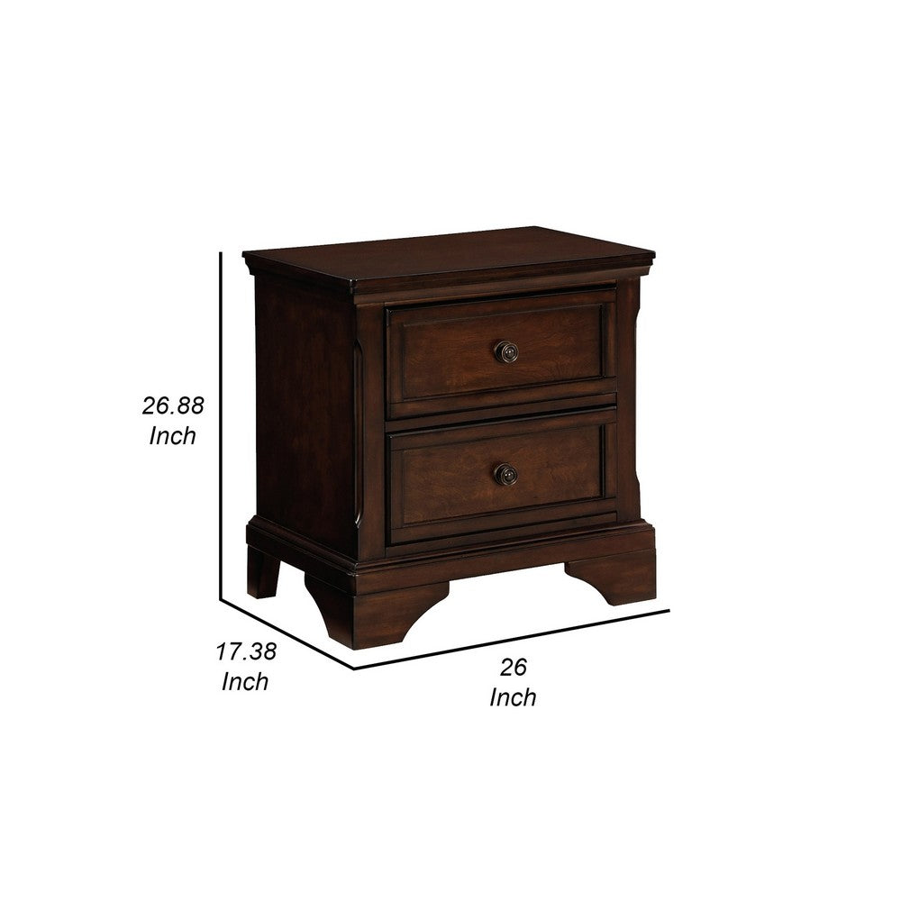 Ada 27 Inch Nightstand, English Dovetail Joints, 2 Gliding Drawers, Brown By Casagear Home