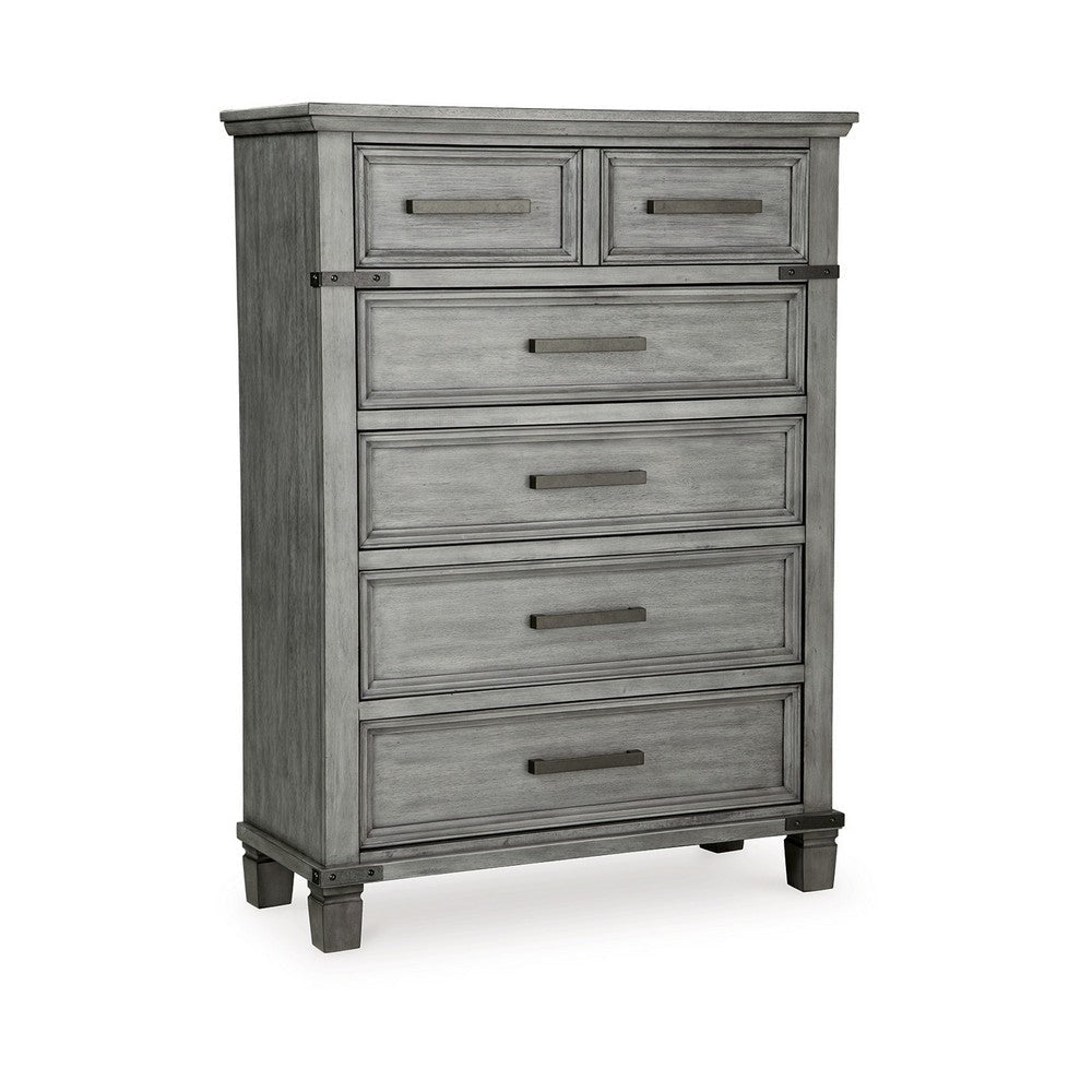 Zac 57 Inch Tall Dresser Chest, 5 Drawers, Metal Accents, Light Gray  By Casagear Home