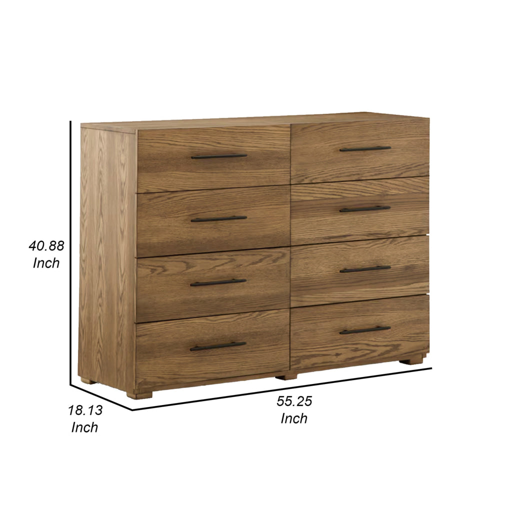 Ira 55 Inch Wide Dresser Chest Wooden Frame 8 Gliding Drawers Brown By Casagear Home BM316592