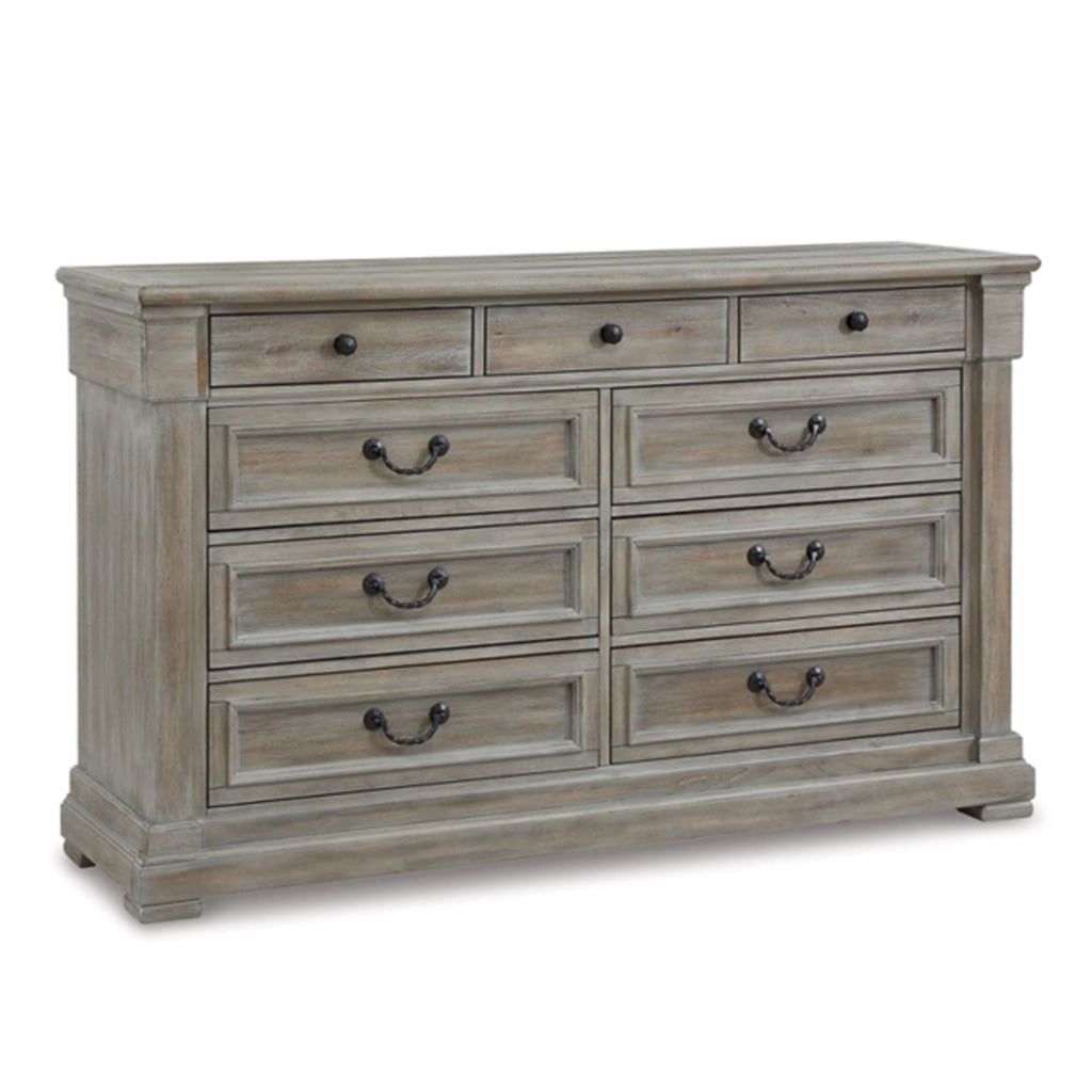 Paul 65 Inch Wide Dresser Chest 9 Gliding Drawers Wire Texturing Gray By Casagear Home BM316595