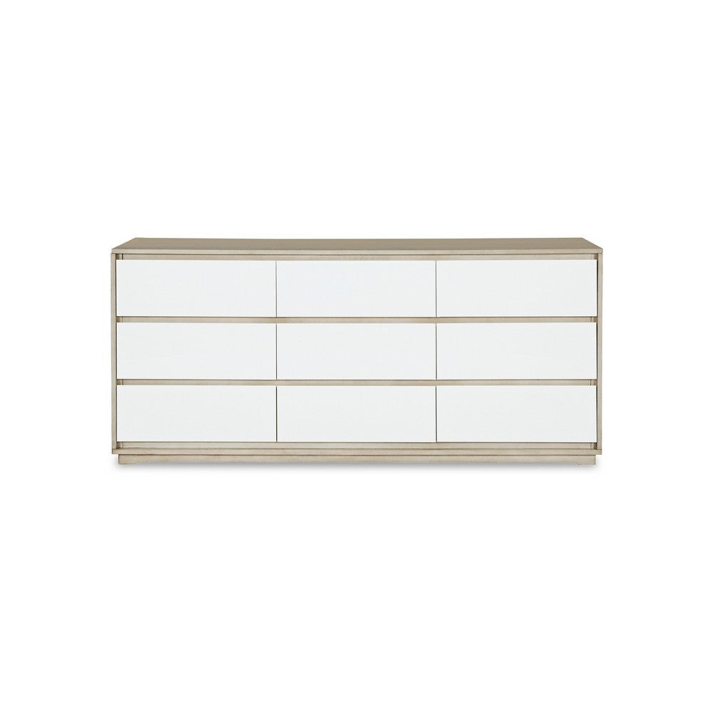 Ike 70 Inch Wide Dresser Chest Acrylic Fronts 9 Gliding Drawers White By Casagear Home BM316598