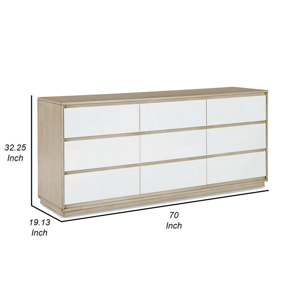 Ike 70 Inch Wide Dresser Chest Acrylic Fronts 9 Gliding Drawers White By Casagear Home BM316598