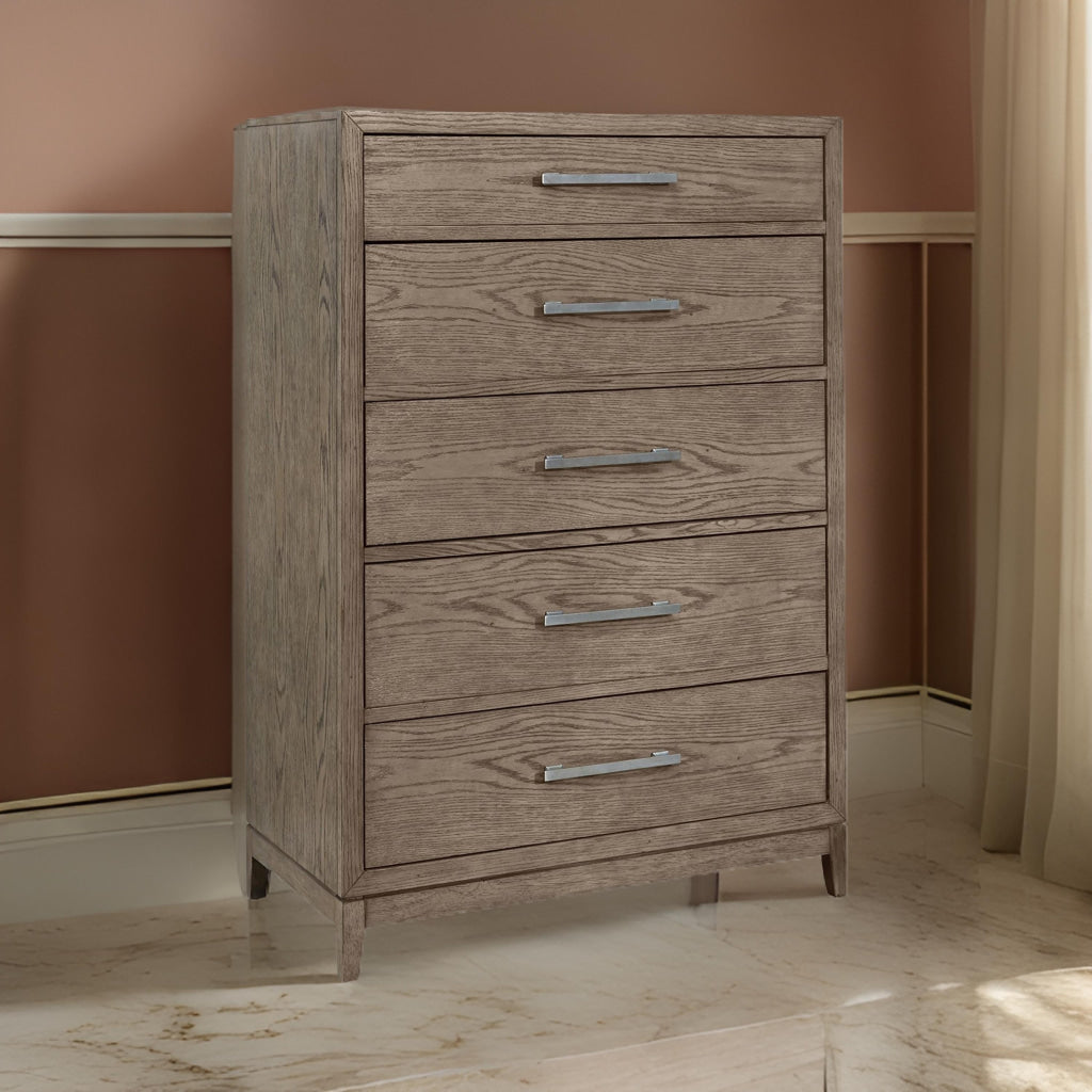 Cora 58 Inch Tall Dresser Chest 5 Gliding Drawers Metal Handles Gray By Casagear Home BM316604