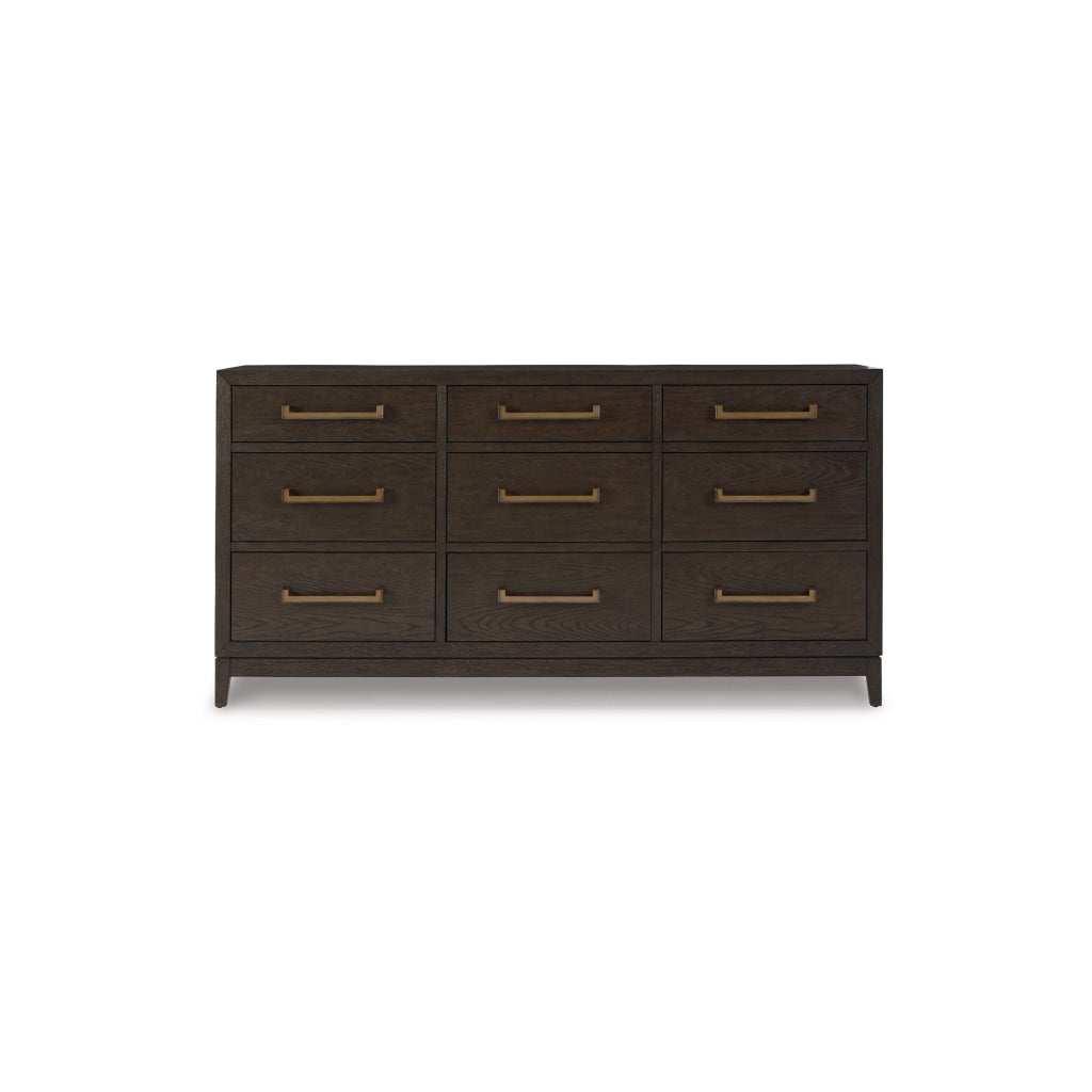 Cora 71 Inch Wide Dresser Chest 9 Gliding Drawers Metal Handles Brown By Casagear Home BM316605