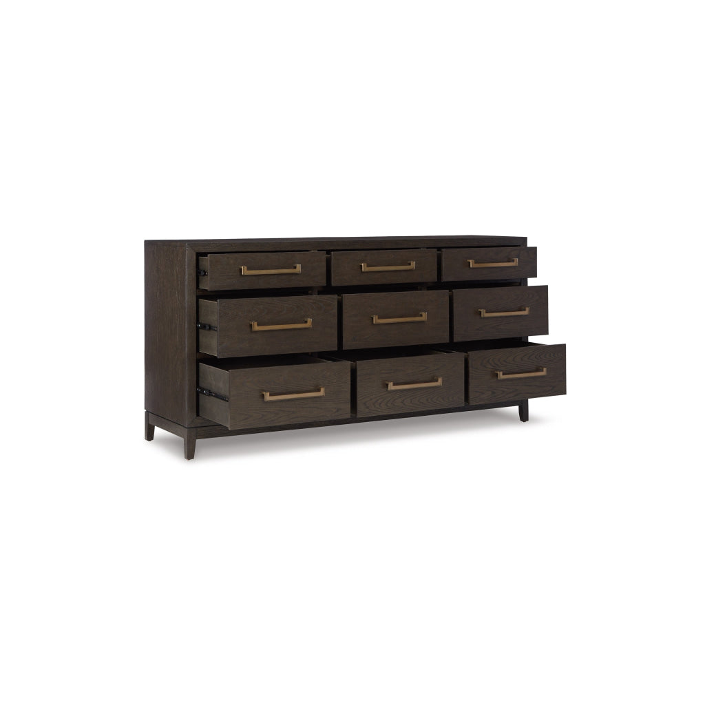 Cora 71 Inch Wide Dresser Chest 9 Gliding Drawers Metal Handles Brown By Casagear Home BM316605