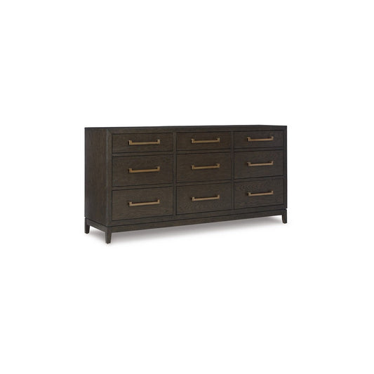 Cora 71 Inch Wide Dresser Chest, 9 Gliding Drawers, Metal Handles, Brown By Casagear Home