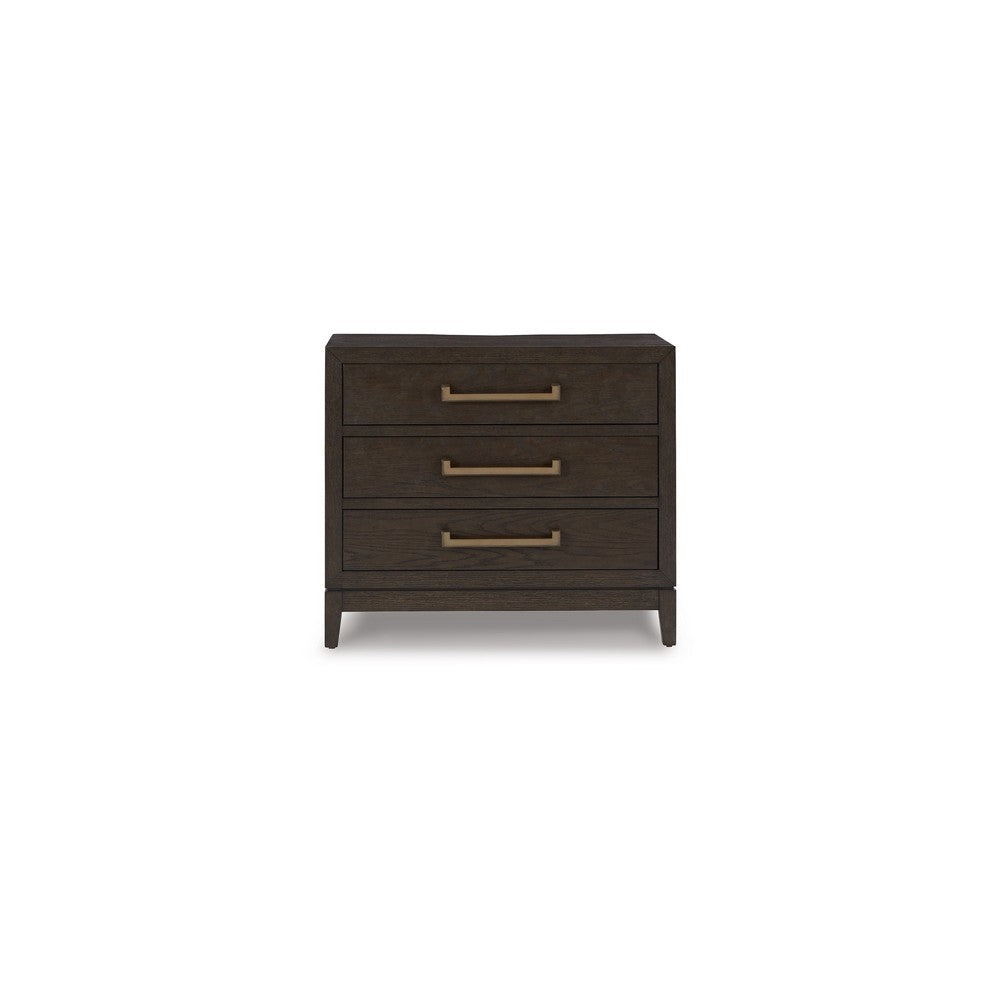 Cora 32 Inch Bedside Nightstand, 3 Gliding Drawers, Metal Handles, Brown By Casagear Home