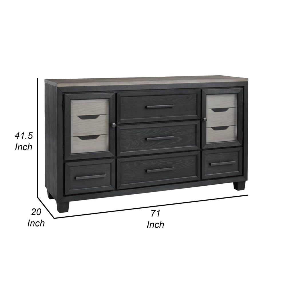 Kye 71 Inch Wide Dresser Chest 7 Gliding Drawers 2 Cabinets Black Finish By Casagear Home BM316608