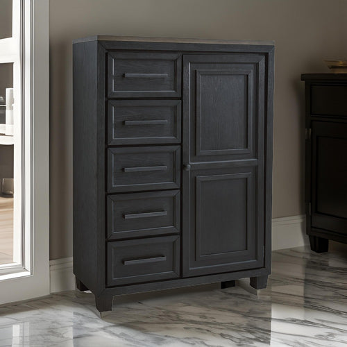 Ashley Kye 61" Tall Dresser Chest, 5 Drawers, 2 Cabinets, Black