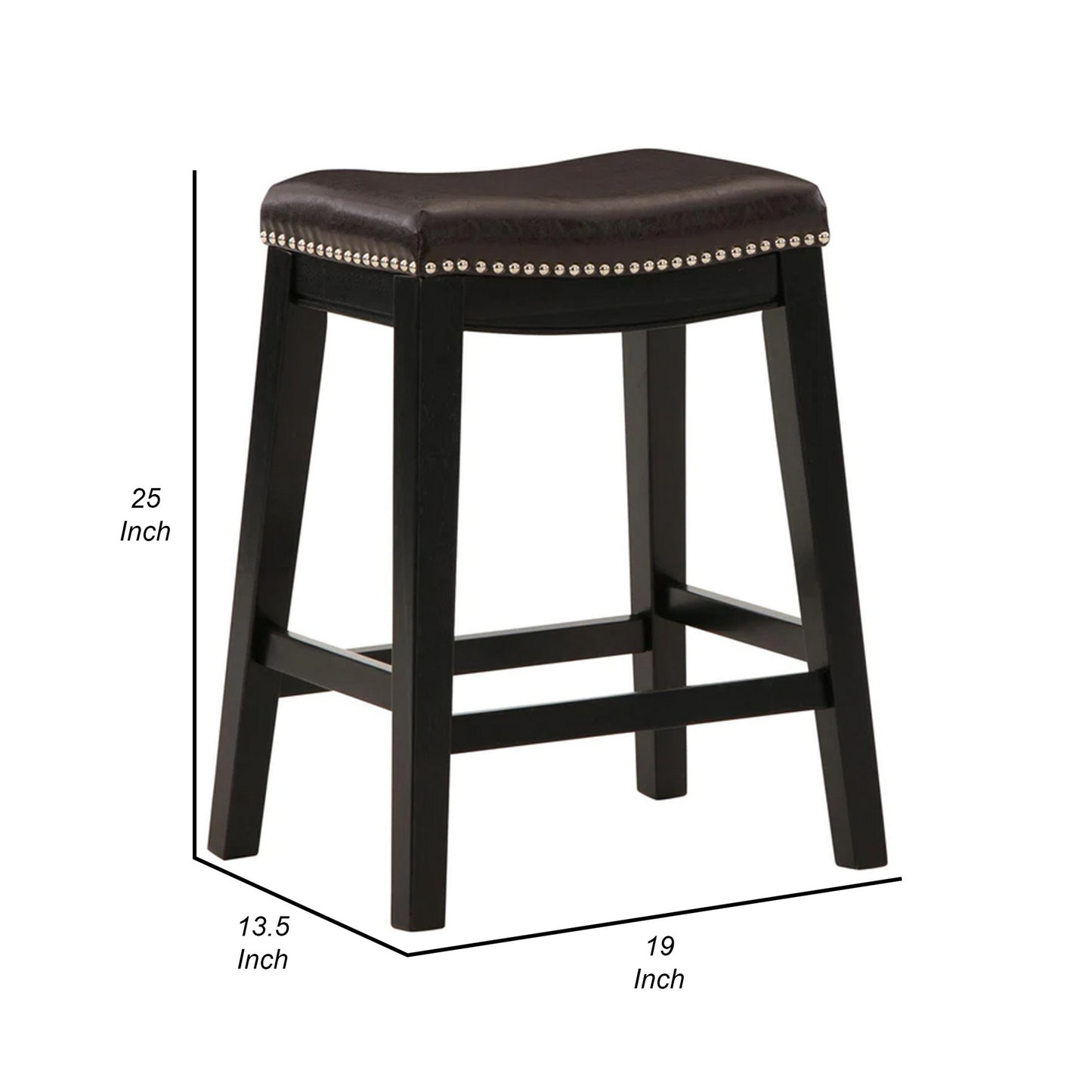 Gia 25 Inch Counter Height Stool, Set of 2, Faux Leather Upholstery, Brown  By Casagear Home