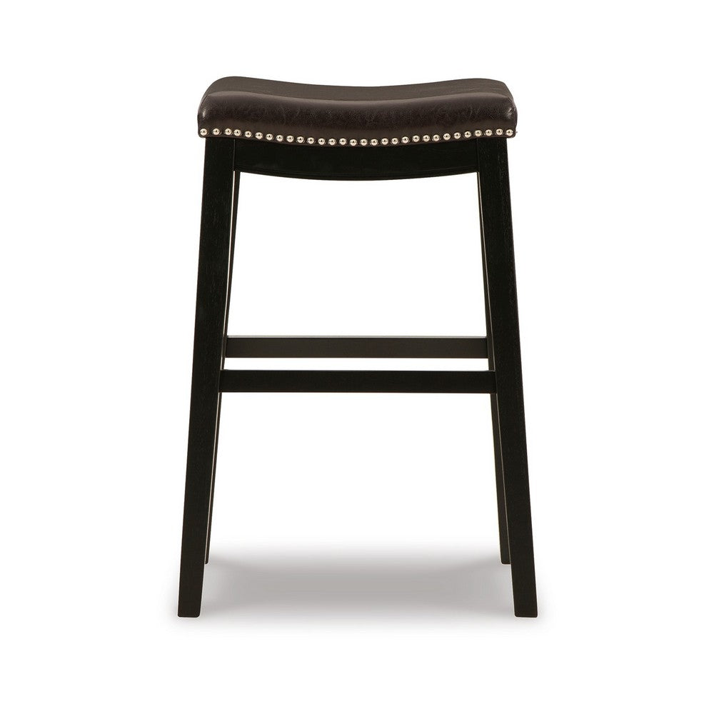 Gia 31 Inch Barstool, Set of 2, Faux Leather Upholstery, Rich Brown Finish  By Casagear Home