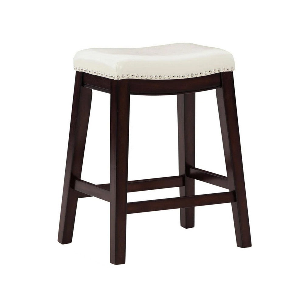 Gia 25 Inch Counter Height Stool, Set of 2, Faux Leather Upholstery, Ivory  By Casagear Home