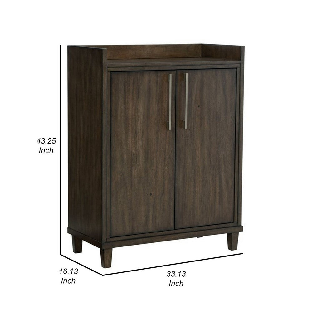 Wes 43 Inch Bar Cabinet, Dual Door Opening, Spacious Top, Rich Brown Finish By Casagear Home