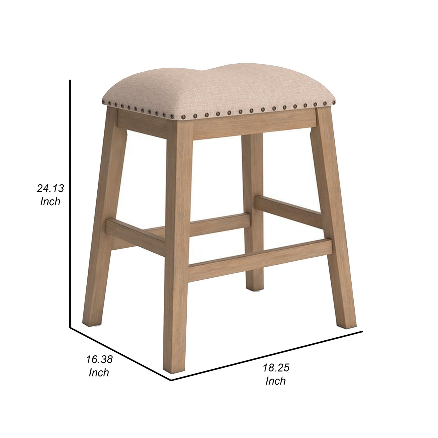 Sky 24 Inch Counter Height Stool, Nailhead Trim, Padded, Light Brown Finish By Casagear Home