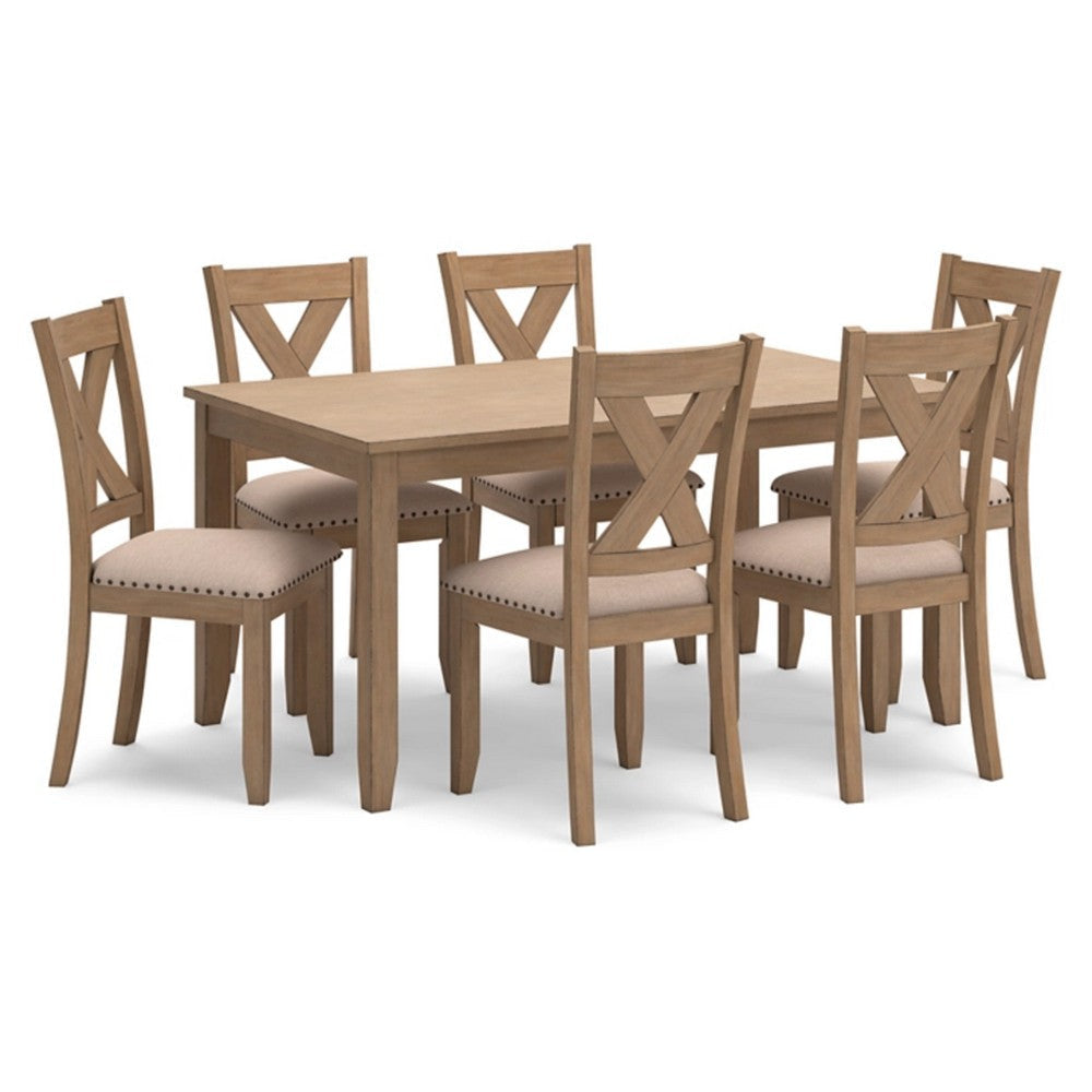 Ashley Sky Dining Set, Table, 6 Polyester Upholstered Chairs, Brown