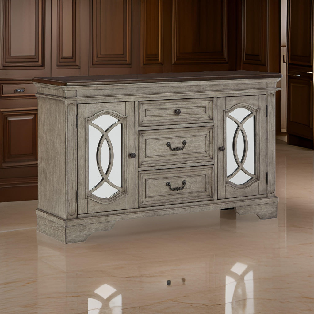 59 Inch Sideboard Buffet Console Spacious Top 3 Gliding Drawers Gray By Casagear Home BM316641