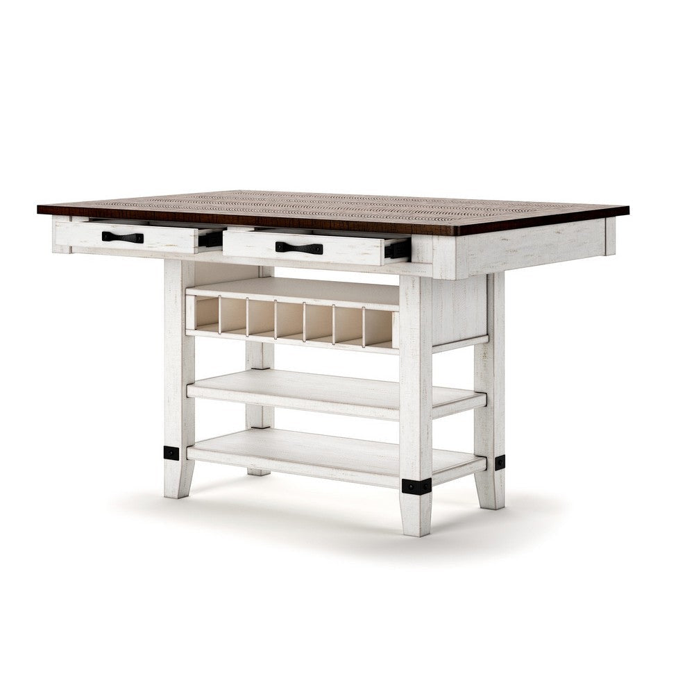 Cam 60 Inch Counter Height Dining Table Contemporary Design White Brown By Casagear Home BM316642