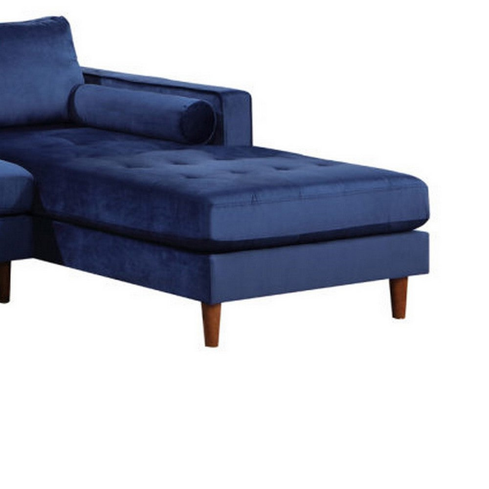 Ryle 104 Inch Sectional Sofa with Reversible Chaise, Pillows, Blue Velvet By Casagear Home