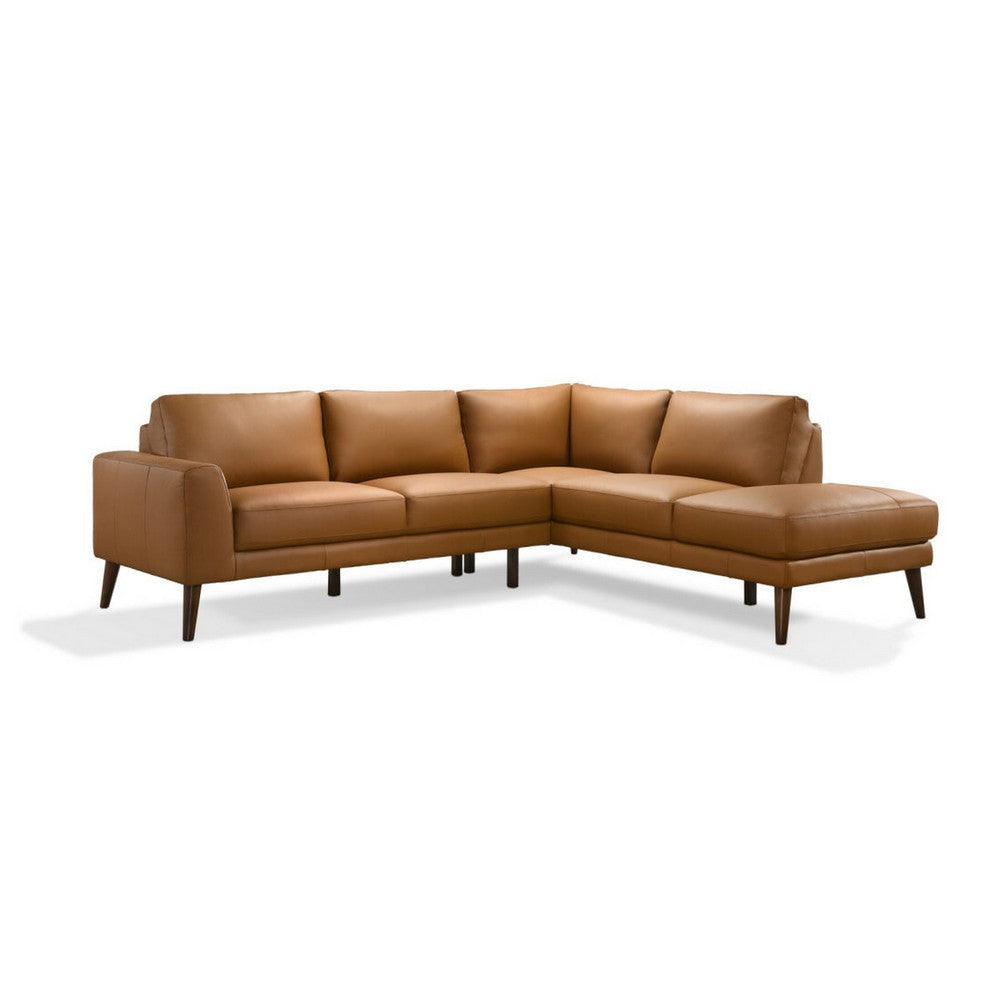 Jen 100 Inch Modern Sectional Sofa with Left Chaise Brown Genuine Leather By Casagear Home BM316647