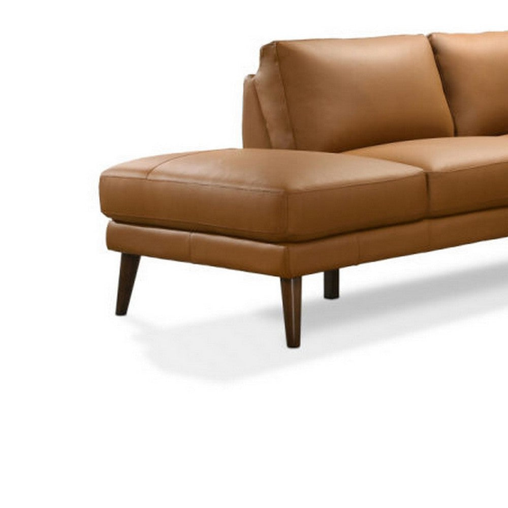 Jen 100 Inch Modern Sectional Sofa with Right Chaise Brown Genuine Leather By Casagear Home BM316648